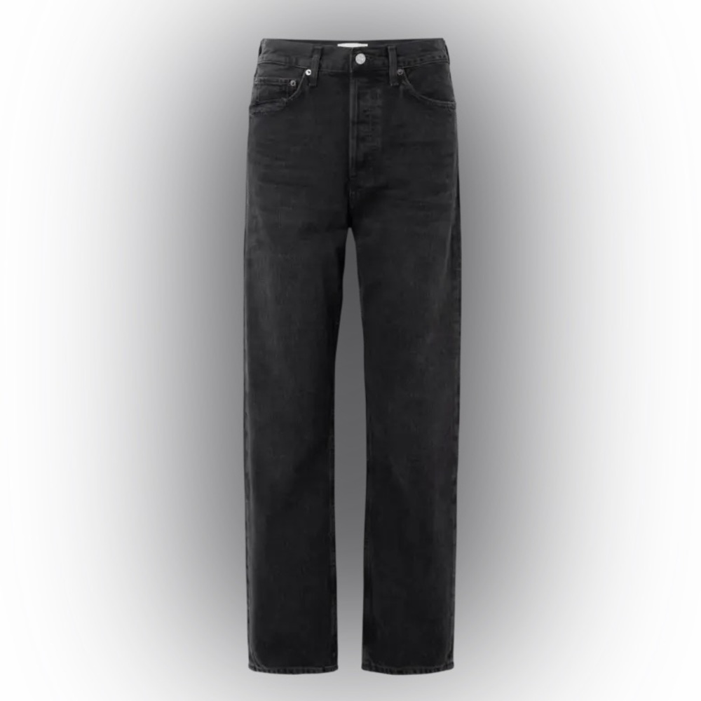 AGOLDE 90’s Mid-Ride Straight Jeans in Black Distressed - Picture 4 of 11